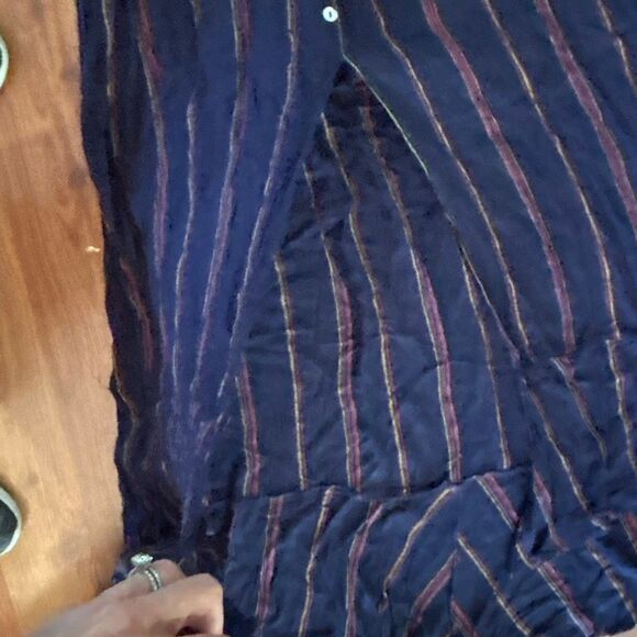 Elan navy pinstriped strapless gauze peasant maxi dress size S resort wear - Picture 4 of 7